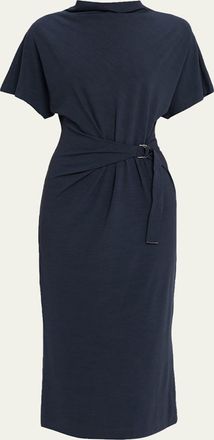 Brunello Cucinelli Drape Short-Sleeve Wool Jersey Midi Wrap Dress