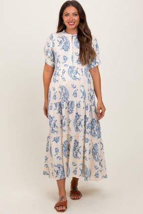 Pinkblush Paisley Button Up Tiered Maxi Dress in Blue at Nordstrom, Size Medium
