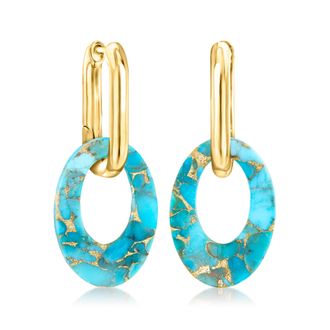 Ross-Simons 18kt Gold Over Sterling Hoop Earrings With Removable Oval Turquoise Drops