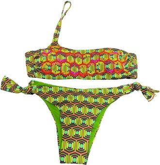 Miss Bikini Geometrische Hexagon Een-Schouder Bikini Top - Dames - Bikinis - Veelkleurig - S - Badmode