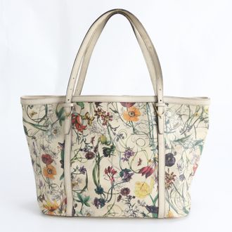 Gucci Flora Multi-Color White Leather Coated Canvas Handbag Tote Bag (Pre-Owned)