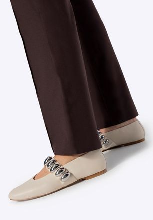 Wittchen Dames Ballerinas van Echt Leer met Glanzende Band Wit