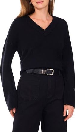 Vince Camuto High-Low V-Neck Sweater in Rich Black at Nordstrom Rack, Size X-Large