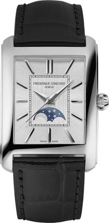 Frederique Constant Classics Carr&eacute;e Moonphase Automatic Tank Leather Strap Watch, 30mm x 42.3mm in White at Nordstrom
