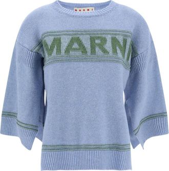 Marni Blauwe Wol Logo Sweater - Dames - Ronde hals truien - Blauw - 2XS - Wol - Truien & Vesten