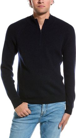 Magaschoni Men's Wool Quarter Zip Mock Neck Sweater In Navy Size XL NWT top