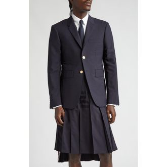 Thom Browne 4 Bar M&eacute;lange Wool Sport Coat in Dark Blue at Nordstrom, Size 3