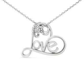 House of Brilliance Silver 1/10 Cttw Round Diamond Accented Open Heart with Love Pendant Necklace in White at Nordstrom