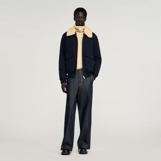 Sandro Shearling collar aviator jacket