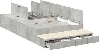vidaXL Storage Bed Frame with Door Concrete Grey 226.5 x 120 x 31.5 cm Vidaxl