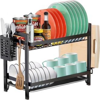 OEM Escurridor De Platos De Cocina, Escurridor De Platos De Acero Inoxidable De 2 Niveles Con Bandeja Recogegotas Y Soporte Para Cubiertos, Escurridor De 