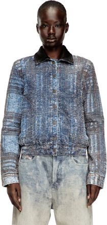 Diesel Cropped jacket in graphic boucl&eacute; denim - Denim Jackets - Woman - Blue