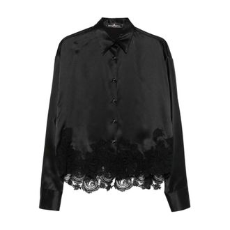 Ermanno Scervino Camisa de Botones con Adorno de Encaje de Seda - Blouses & Shirts - Mujer - Negro - S