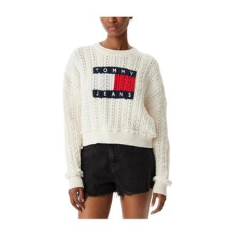 Tommy Hilfiger Round-neck Knitwear, female, White, Size: XS Round-neck Knitwear