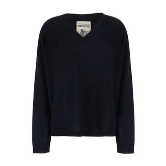 Semicouture Jade V Neck Thin Wool Pull - Knitwear - Mujer - Azul - S