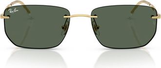 Ray-Ban 56mm Rimless Rectangular Sunglasses in Arista /Dark Green at Nordstrom
