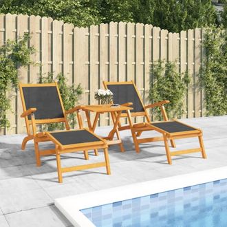 Berkfield Home Outdoor Deck Chairs with Table Solid Wood Acacia & Textilene in Brown