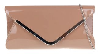 Girly HandBags Womens Glossy Oversized Clutch Bag (Dark beige)
