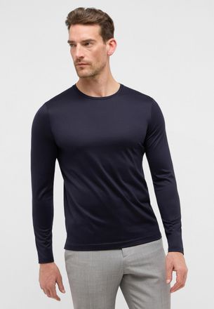 Eterna Langarmshirt ETERNA REGULAR FIT, Herren, Gr. M, navy, 70% Baumwolle, 30% Lyocell, l&auml;ssig geschnitten, Rundhals, Shirts Langarmshirt