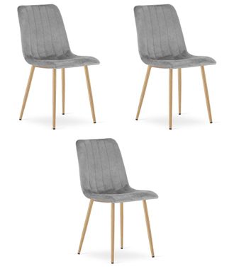 OEM Silla Lava - Terciopelo Gris Claro / Patas Color Madera X 3