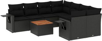 vidaXL Set De Sof&aacute;s De Jard&iacute;n 8 Piezas Y Cojines Rat&aacute;n Sint&eacute;tico Negro Vidaxl