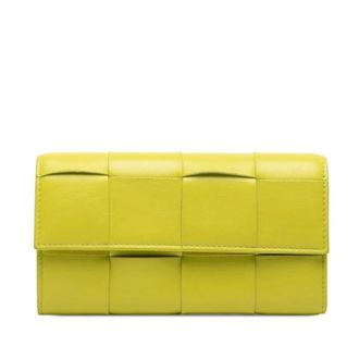 Bottega Veneta Pre-owned Wallets, female, Yellow, Size: ONE SIZE Pre-owned Woven Nappa Long Wallet