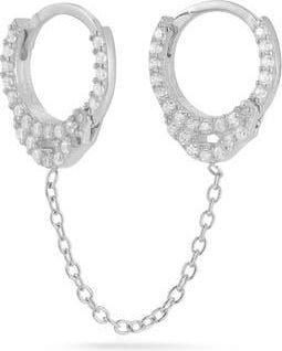Sphera Milano Pavé Double Piercing Huggie Hoop Earrings in Silver at Nordstrom Rack