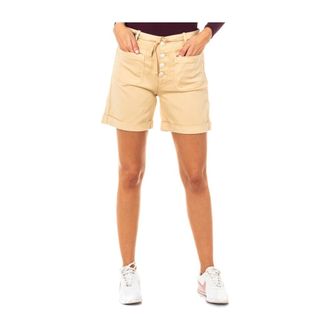La Martina Korte Broeken, Dames, Beige, W28, Katoen, Rode Shorts met Verstelbare Tailleband
