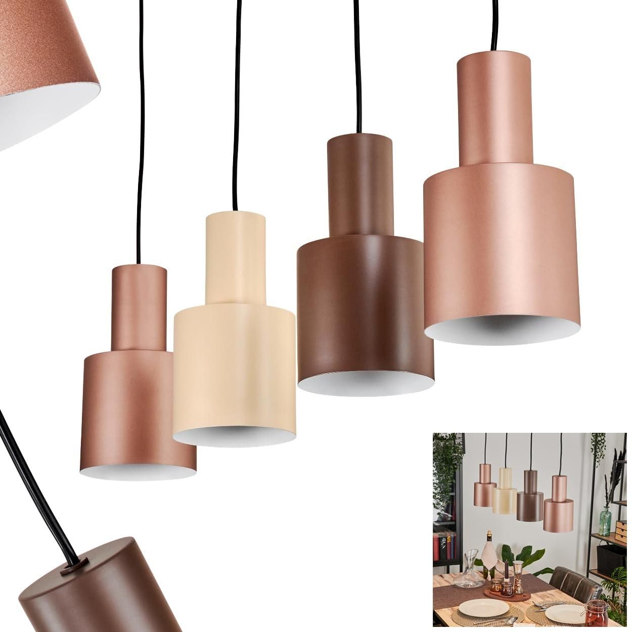 HOFSTEIN Pendelleuchte Betsele 4-flammig – Metall/Holz, Schwarz/natur, Höhenverstellbar, E27