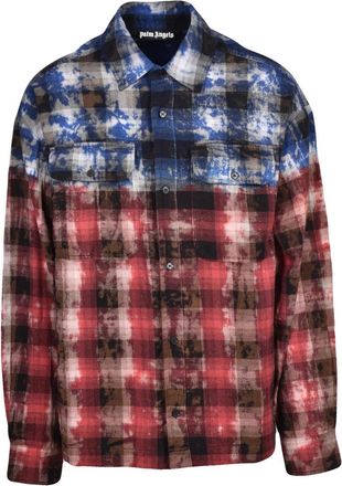 Palm Angels Blue/Red Checkered Cotton-Blend Flannel Shirt