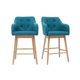 Miliboo Miliboo - Taburetes De Bar N&oacute;rdicos Azul Petr&oacute;leo Y Madera A65 Cm (lote De 2) Baltik