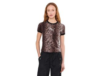 Puma Essentials Graphics Leo Luxe Bedazzled Slim Fit T-Shirts Womens Workout Puma Black : LG, Cotton/Elastane