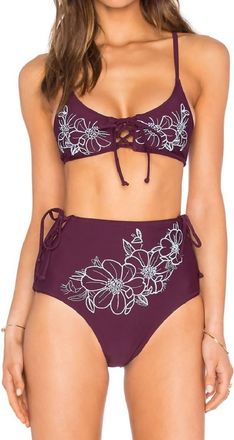 Somedays Lovin Reha High Waisted Bikini Bottom Swimsuit In Burgundy