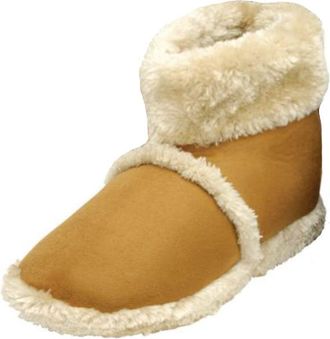 Dunlop Mens Famous Dunlop BENJAMIN Faux Suede Furry Bootee Slippers TAN size Small (fits UK 7& 8)
