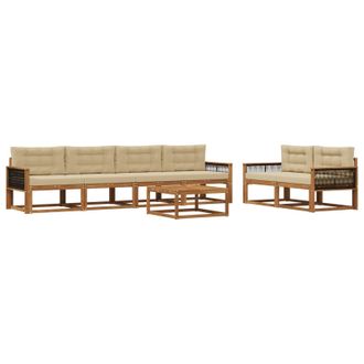 vidaXL Conjunto De Sof&aacute;s De Exterior Con Coj&iacute;n 7 Pcs Natural Y Beige Vidaxl