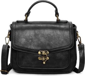 Generic Women Flap Crossbody Bag Leather Purse and Handbag Fashion Retro Purse Top Handle Satchel Casual Shoulder Bags (Black)