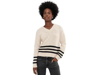Sanctuary Classic V-neck Sweater Womens Sweater Light Oat W/ Black : LG (US 10-12), Cotton
