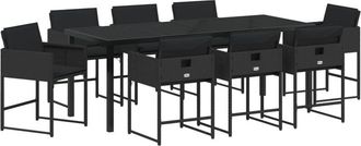vidaXL vidaXL Garden Dining Set with Cushion Folding 9 pcs Black Poly rattan