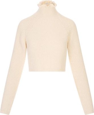 Max Mara Campo Cropped Turtleneck Jumper - female - Max Mara - Turtlenecks - Beige - L - Knitwear