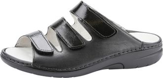 Waldl&auml;ufer Pantolette WALDL&Auml;UFER GUNNA, Damen, Gr. 7 (40,5), schwarz, Lackleder, Nappaleder, gl&auml;nzend, unifarben, Schuhe Pantolette, Komfortschuh, Klettschuh, Ha