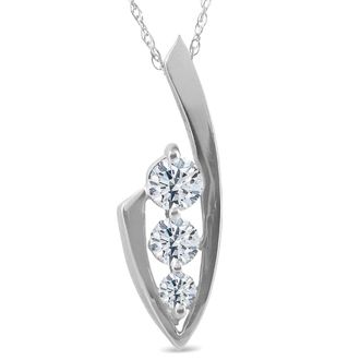 Pompeii3 1/2ct Three Stone Diamond 14k White Gold Pendant Necklace