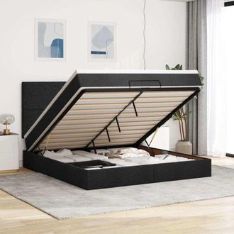 vidaXL Vidaxl - Estructura De Cama Otomana Con Colch&oacute;n Tela Negra 160x200 Cm