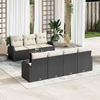 vidaXL Conjunto De Sof&aacute; De Jard&iacute;n 8 Pcs Negro, Blanco Vidaxl