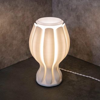 Jonathan Y Designs Flower 13 Tropical Coastal Plant-Based PLA 3D Printed Dimmable LED Table Lamp, Blue/White
