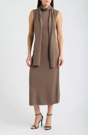 Vince Camuto Scarf Neck Sweater Dress in Brown at Nordstrom, Size Xx-Large