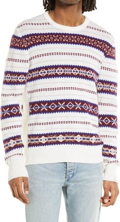 Rag & Bone Wesley Fair Isle Wool Crewneck Sweater in Whtmlti at Nordstrom Rack, Size Large