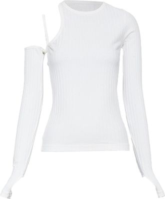 Helmut Lang cutout asymmetrical ribbed cotton knit top