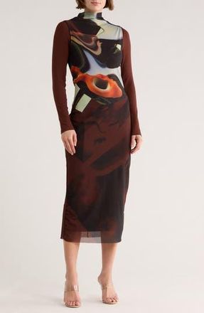 Desigual Abstract Long Sleeve Dress in Brown at Nordstrom Rack, Size Medium