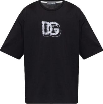 Dolce & Gabbana Zwart Katoenen T-shirt met Logo Borduurwerk - Heren - T-shirts - Zwart - L - Katoen - Tops