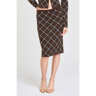 Wayf Willa Leopard Print Sweater Skirt in Brown Checker at Nordstrom, Size X-Large